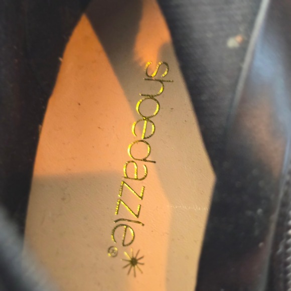 ShoeDazzle Nevaeh Black Over Knee Boots Gold Zip Modern Fall Chic 6 Retro Mod - Picture 11 of 11